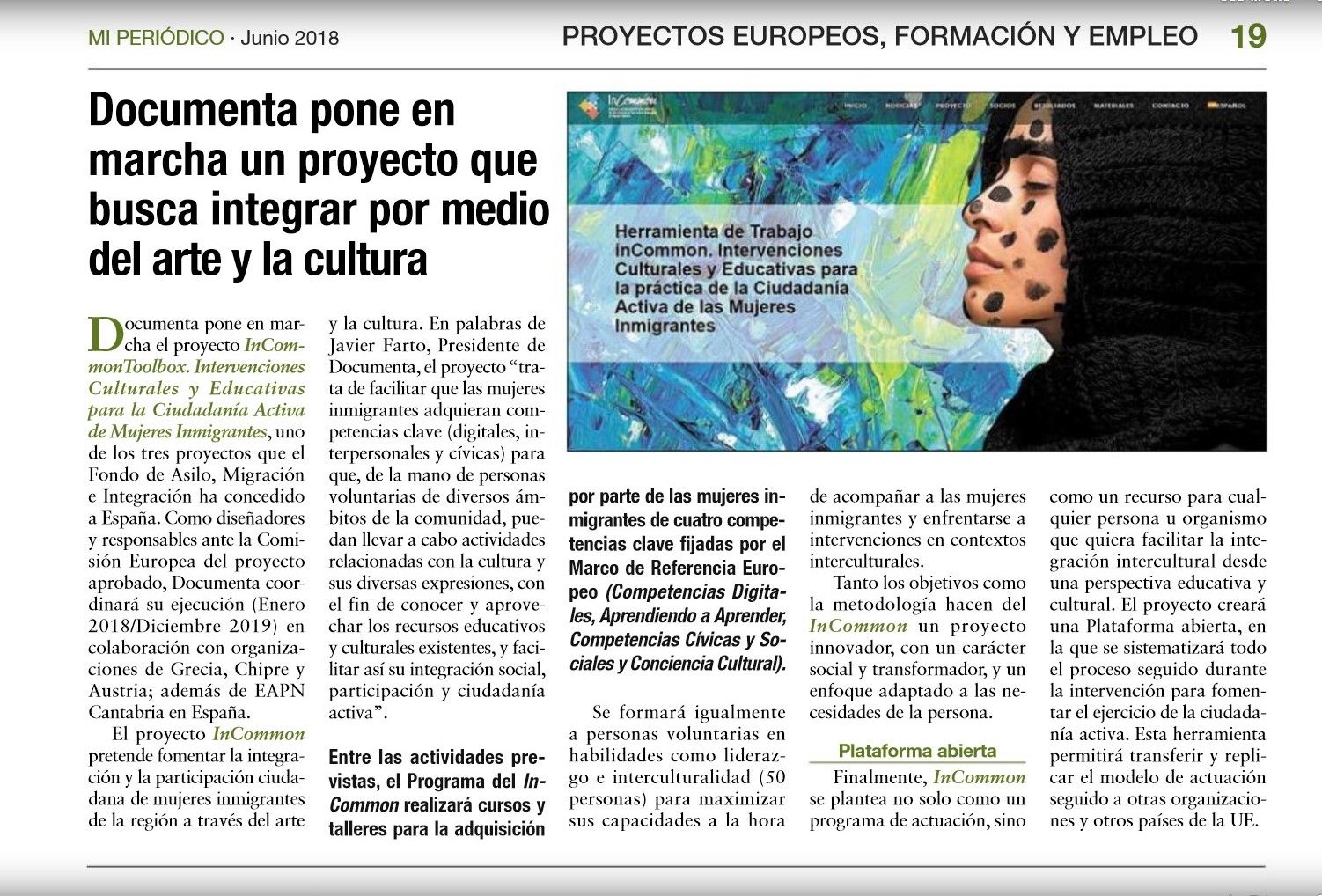 InCommon in the local media. Press review about InCommon project in Mi Periódico (Spain)